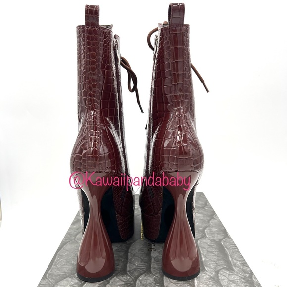 Sold- Azalea Wang Enzo Brown Faux Leather Croc Dolls Kill Platform Heel Boot - Picture 6 of 10